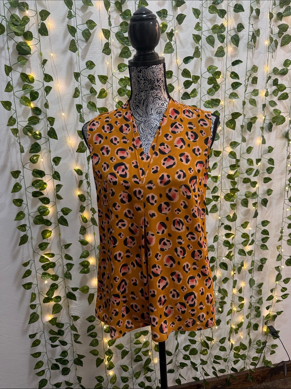 CAbi Mustard Leopard Print Sleeveless V-Neck Camisole